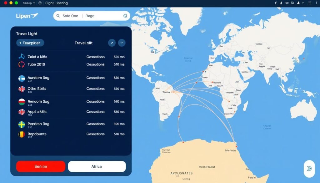 Image of a flight booking screen or a map showing US to Africa routes Image of a flight booking screen or a map showing US to Africa routes