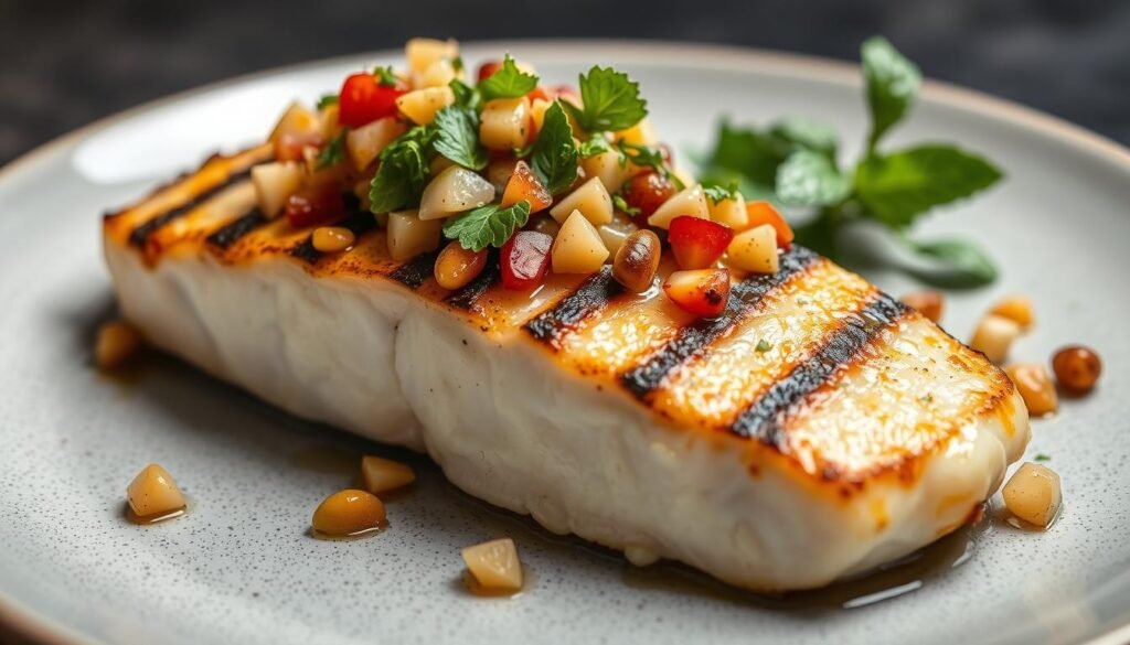 grilled cod mint pistachio salsa
